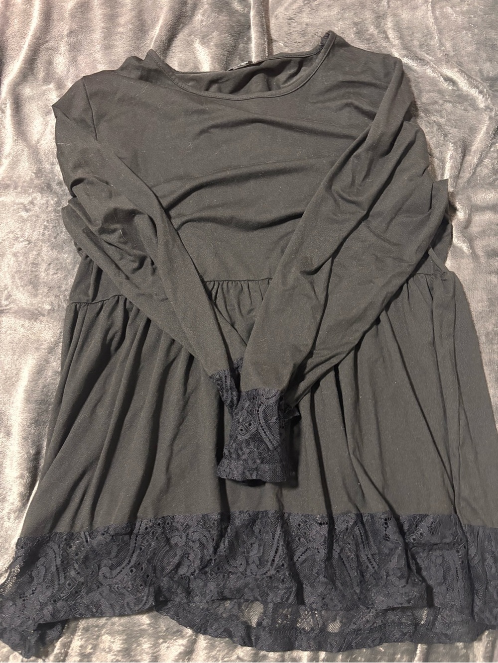 Black Long Sleeve Top with Lace Trim - Picture 2 of 3